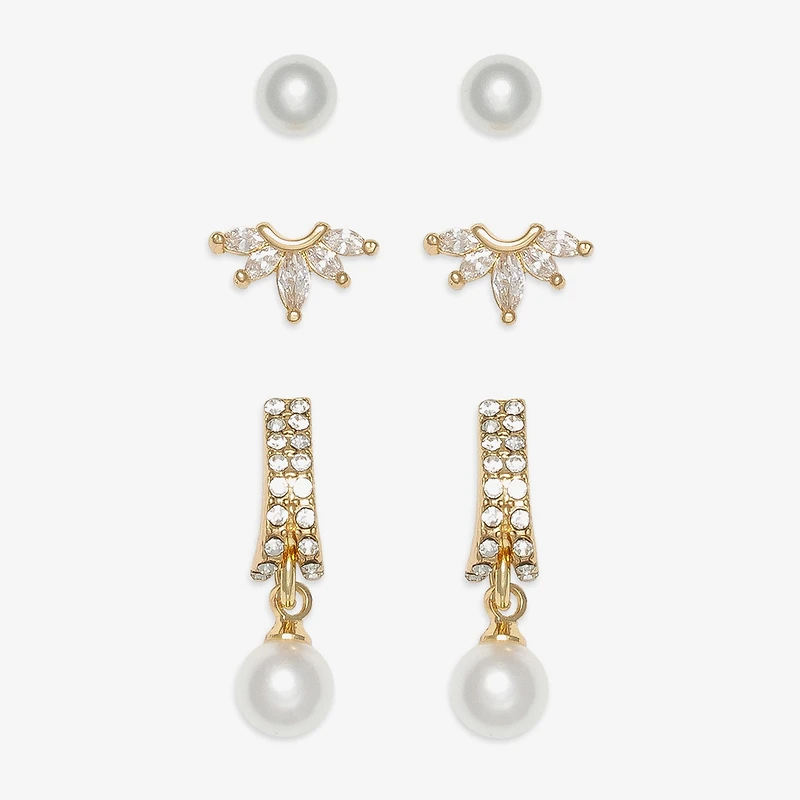 Mixit Womens Simulated Pearl Hypoallergenic 3 Pair Earring Set