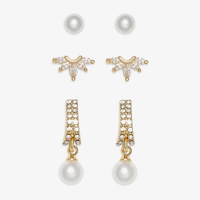 Mixit Womens Simulated Pearl Hypoallergenic 3 Pair Earring Set