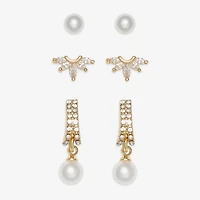 Mixit Womens Simulated Pearl Hypoallergenic 3 Pair Earring Set