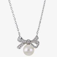 Womens White Cultured Freshwater Pearl Sterling Silver Bow 18 Inch Pendant Necklace