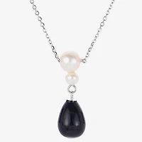 Womens Black Onyx Cultured Freshwater Pearl Sterling Silver 18 Inch Pendant Necklace