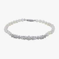 Womens White Cultured Freshwater Pearl Sterling Silver Strand Bracelet