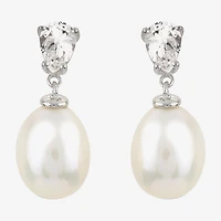 Womens White Cultured Freshwater Pearl Sterling Silver Pear Drop Earrings