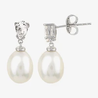 Womens White Cultured Freshwater Pearl Sterling Silver Pear Drop Earrings