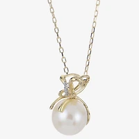 Womens White Cultured Freshwater Pearl 14K Gold Bow 18 Inch Pendant Necklace