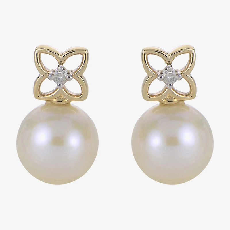 White Cultured Freshwater Pearl 14K Gold 15mm Bow Stud Earrings