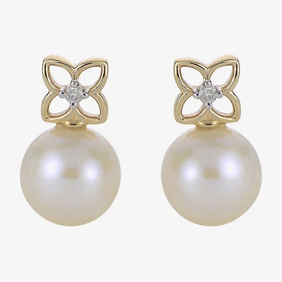 White Cultured Freshwater Pearl 14K Gold 15mm Bow Stud Earrings