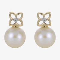 White Cultured Freshwater Pearl 14K Gold 15mm Bow Stud Earrings