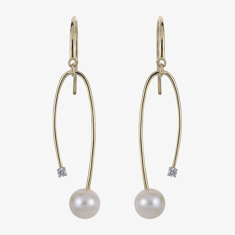 Womens White Cultured Freshwater Pearl 14K Gold 45mm Hoop Earrings
