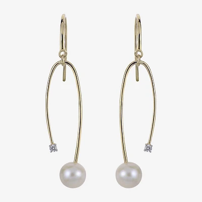Womens White Cultured Freshwater Pearl 14K Gold 45mm Hoop Earrings