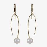 Womens White Cultured Freshwater Pearl 14K Gold 45mm Hoop Earrings