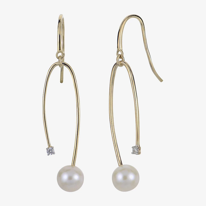 Womens White Cultured Freshwater Pearl 14K Gold 45mm Hoop Earrings