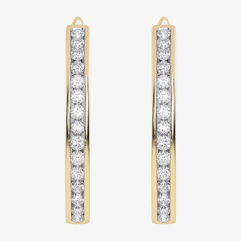 (H-I / Si2-I1) Womens 1 CT. T.W. Lab Grown White Diamond 10K Gold 28.8mm Hoop Earrings
