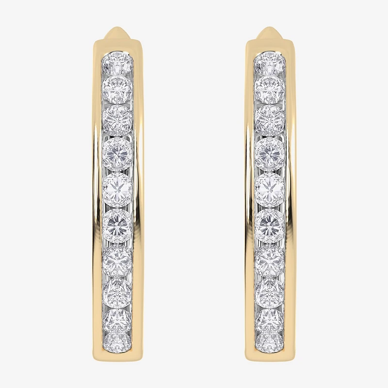 (H-I / Si2-I1) Womens 1/2 CT. T.W. Lab Grown White Diamond 10K Gold 19.8mm Hoop Earrings
