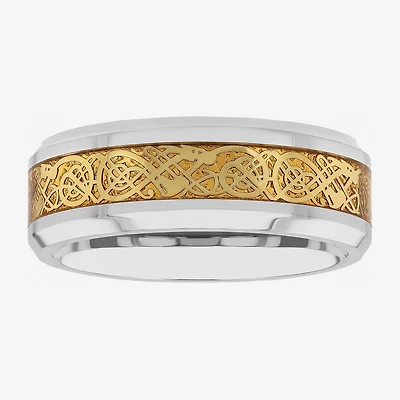 Personalized Mens Filigree Inlay Stainless Steel Wedding Band