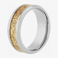 Personalized Mens Filigree Inlay Stainless Steel Wedding Band