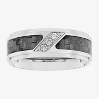 Personalized Mens 1/10 CT.T.W. Natural Diamond 8mm Stainless Steel and Carbon Fiber Wedding Band