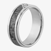 Personalized Mens 1/10 CT.T.W. Natural Diamond 8mm Stainless Steel and Carbon Fiber Wedding Band
