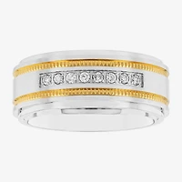 Mens Two-Tone Stainless Steel 1/7 CT.T.W. Natural Diamond Wedding Band