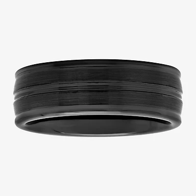 Mens Striped Black Ceramic 8mm Comfort Fit Wedding Band