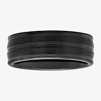 Mens Striped Black Ceramic 8mm Comfort Fit Wedding Band