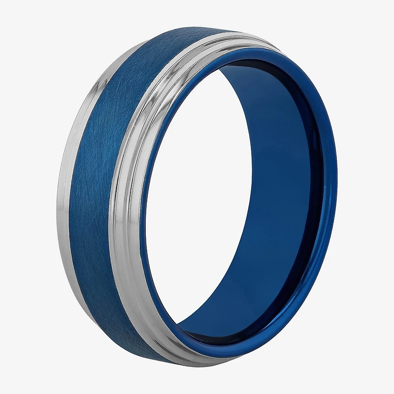 Mens 8MM Tungsten with Blue IP Wedding Band