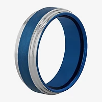 Mens 8MM Tungsten with Blue IP Wedding Band