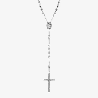 Mens Stainless Steel Cross Rosary Necklace