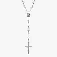 Mens Stainless Steel Cross Rosary Necklace