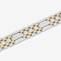 Mens Two-Tone Stainless Steel Cubic Zirconia Bracelet