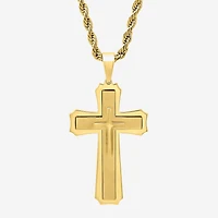 Mens Gold-Tone Ion-Plated Stainless Steel Cross Pendant Necklace