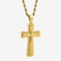 Mens Gold-Tone Ion-Plated Stainless Steel Cross Pendant Necklace