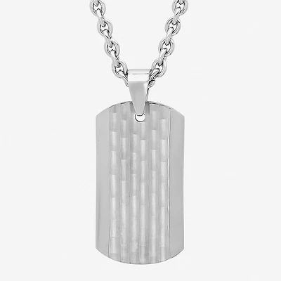 Mens Stainless Steel Hammered Dog Tag Pendant Necklace