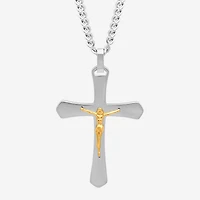 Mens Two-Tone Stainless Steel Crucifix Pendant Necklace