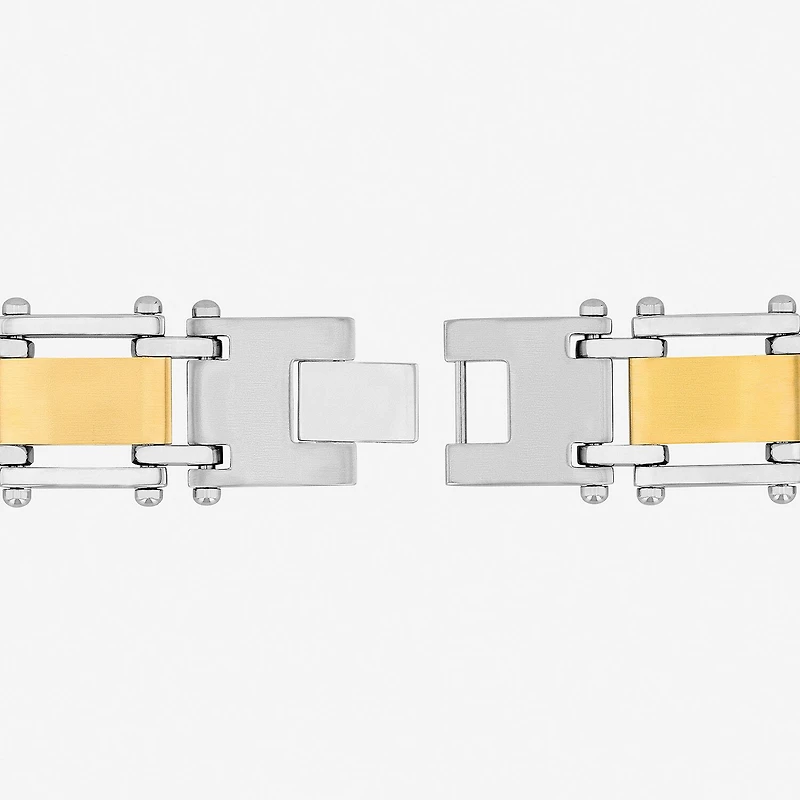 Mens 1/4 CT. T.W. Diamond Cross Two-Tone Stainless Steel Link Bracelet