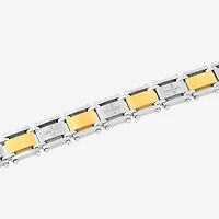 Mens 1/4 CT. T.W. Diamond Cross Two-Tone Stainless Steel Link Bracelet