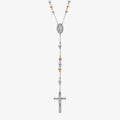 Two-Tone Stainless Steel Cross Rosary Necklace