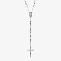 Two-Tone Stainless Steel Cross Rosary Necklace
