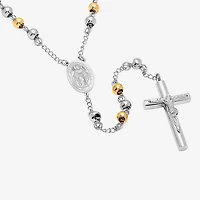Two-Tone Stainless Steel Cross Rosary Necklace