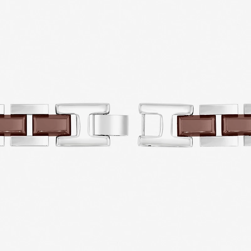 Mens Diamond-Accent Stainless Steel Brown IP ID Bracelet