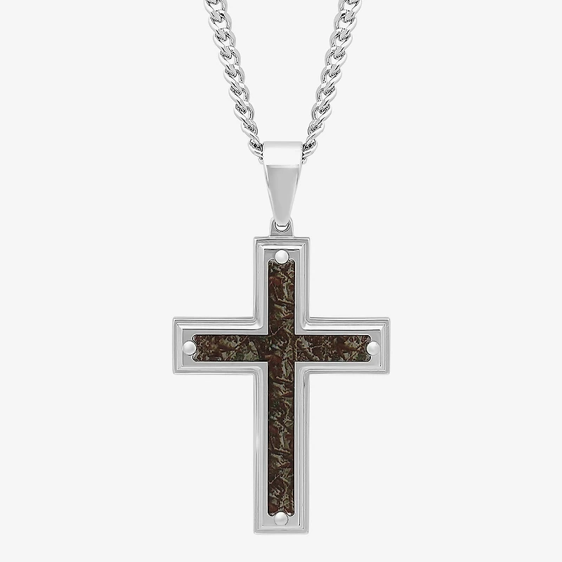 Mens Stainless Steel Cross 24 Inch Pendant Necklace