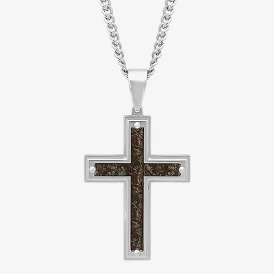Mens Stainless Steel Cross 24 Inch Pendant Necklace