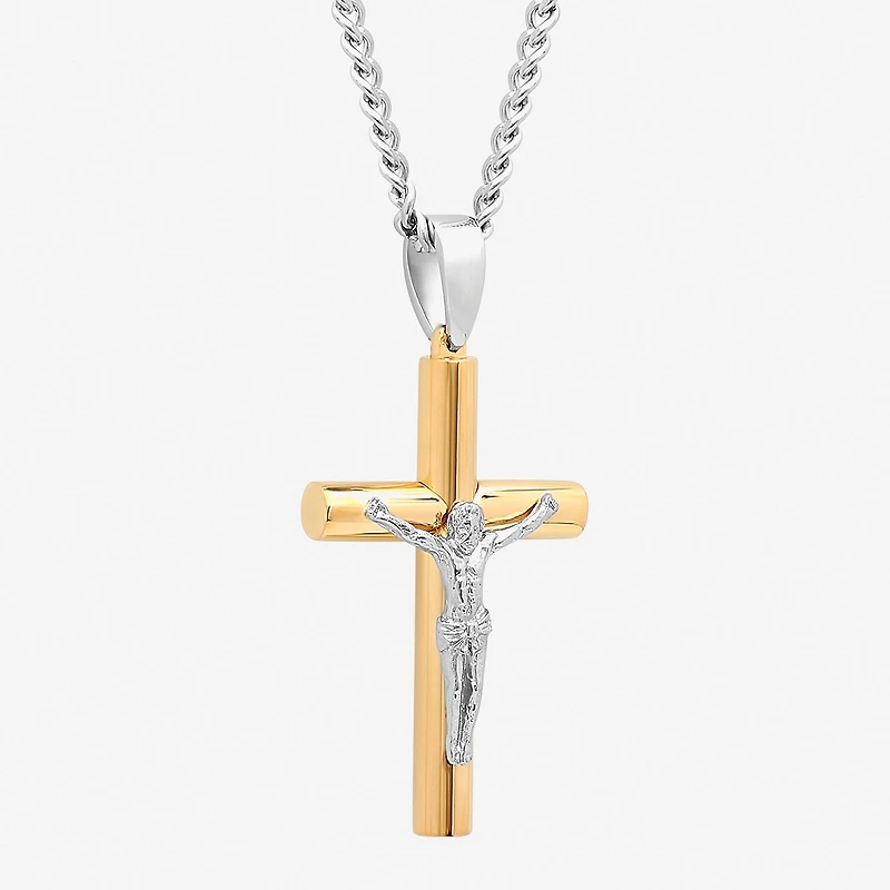Mens Stainless Steel Crucifix Cross Pendant Necklace