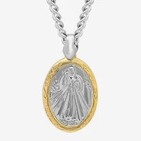 Mens Stainless Steel Divine Mercy Medallion Oval Pendant Necklace