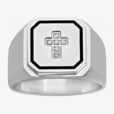 Mens Diamond Accent Stainless Steel Cross Ring