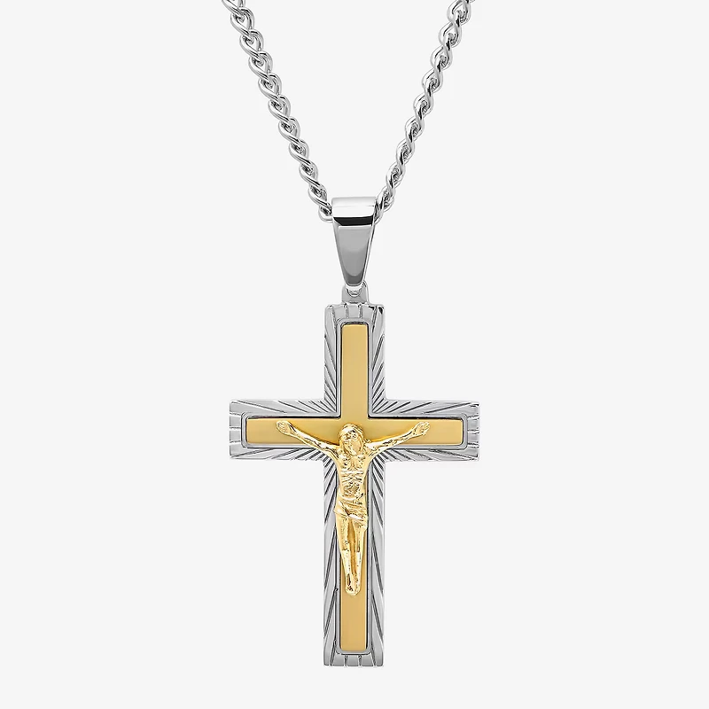 Crucifix Mens Stainless Steel Cross 24 Inch Pendant Necklace