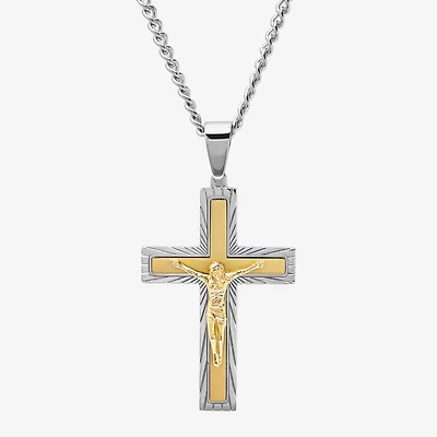 Crucifix Mens Stainless Steel Cross 24 Inch Pendant Necklace