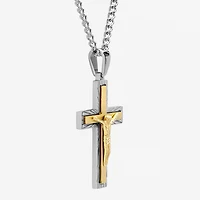 Crucifix Mens Stainless Steel Cross 24 Inch Pendant Necklace