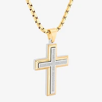 Mens 1/5 CT. White Diamond Stainless Steel Cross 24 Inch Pendant Necklace