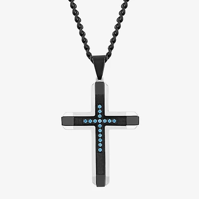 Mens 1/10 CT. T.W. Natural Diamond Stainless Steel Cross Pendant Necklace